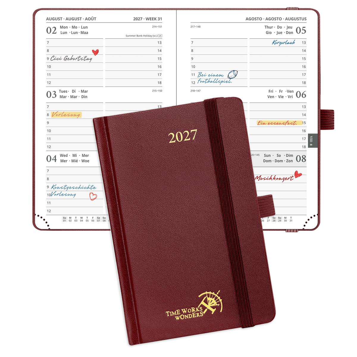 DE A6 Size 2027 Weekly Planner (January–December) Hardcover