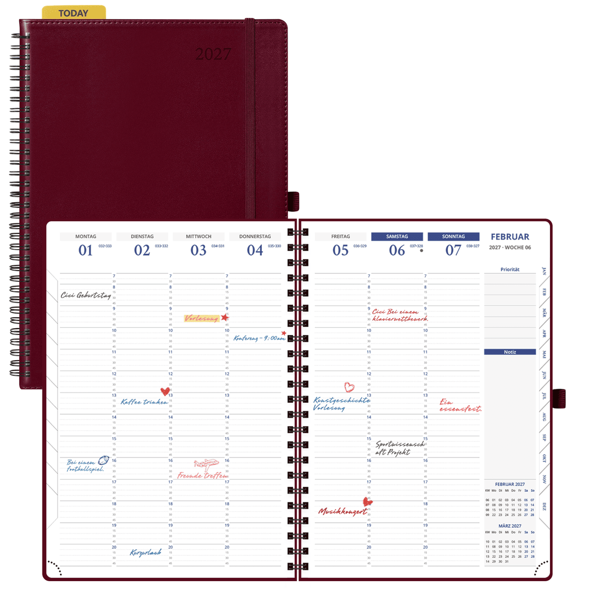 DE A4 Size 15-minute 2027 Spiral Weekly Planner PU Leather Softcover Appointment Book