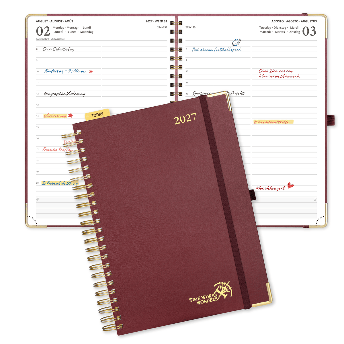 DE A4 Size 2027 Spiral Daily Planner Hardcover Calendar Planner