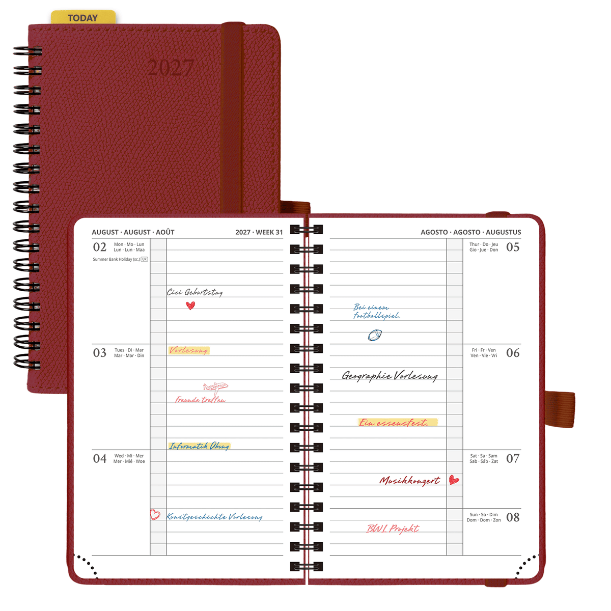 DE A6 Size 2027 Spiral Weekly Planner Hardcover| Horizontal Layout