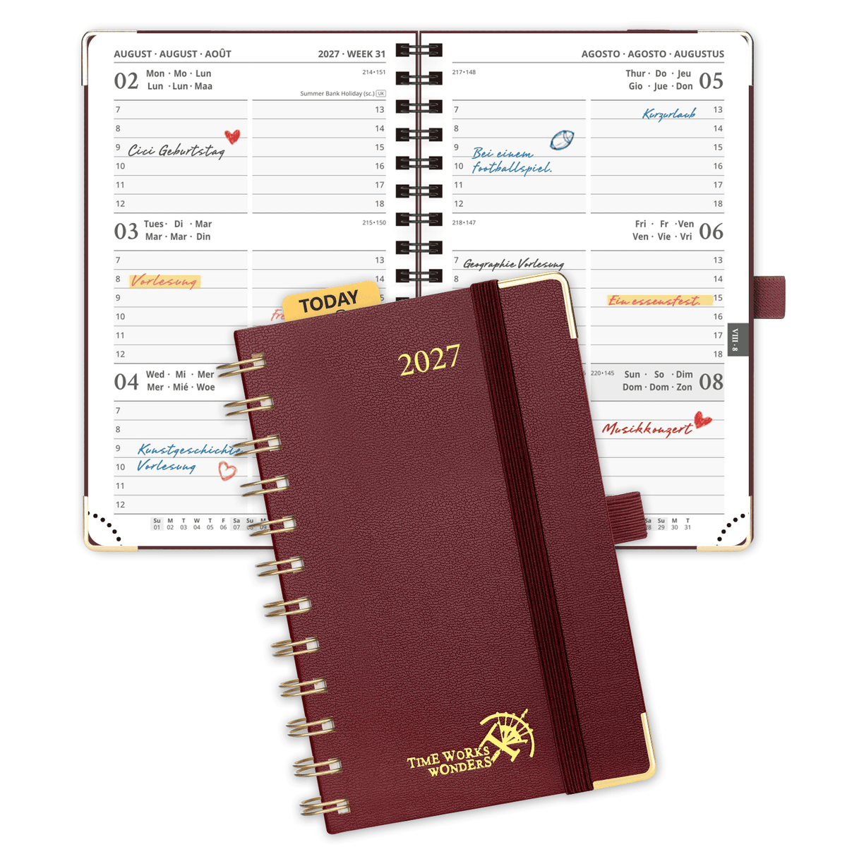 DE A6 Size 2027 Spiral Weekly Planner (January–December) Hardcover