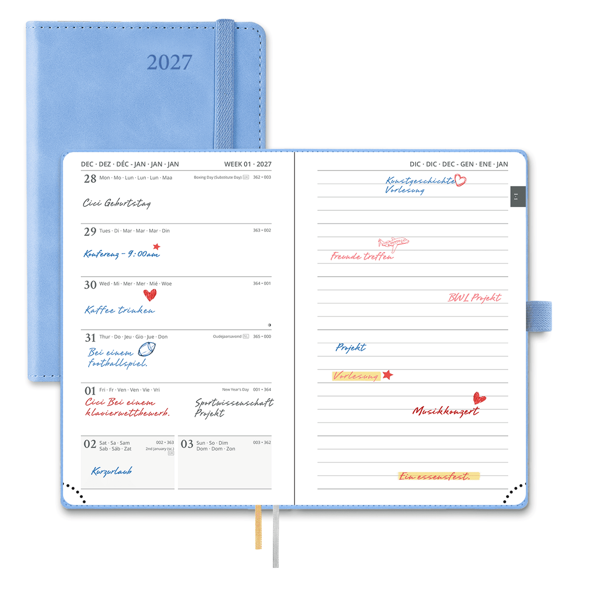 DE A6 Size 2027 Weekly Planner Week + Notes Layout Softcover