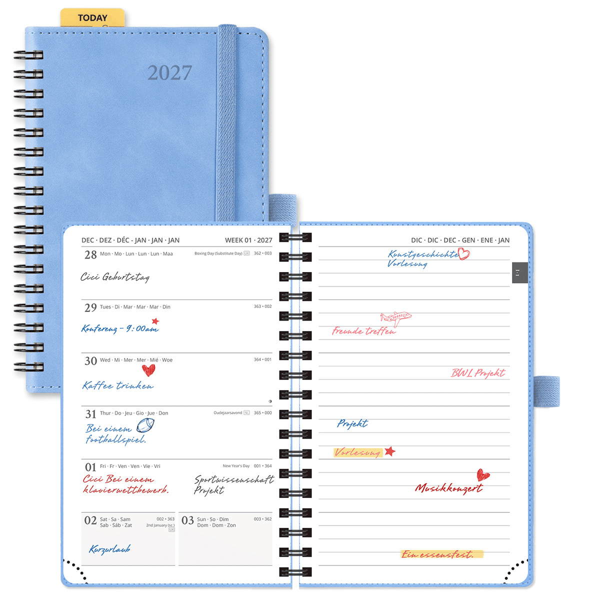 DE A6 Size 2027 Weekly Planner Week + Notes Layout Softcover