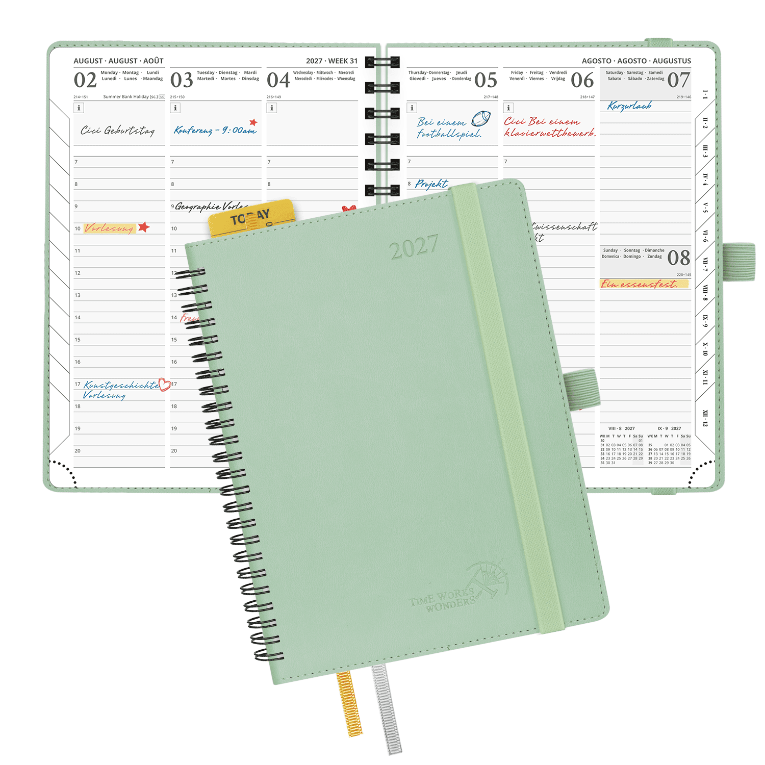DE 21.8cm x 16.4 2027 Spiral Weekly Calendar Planner (January–December) Soft Cover