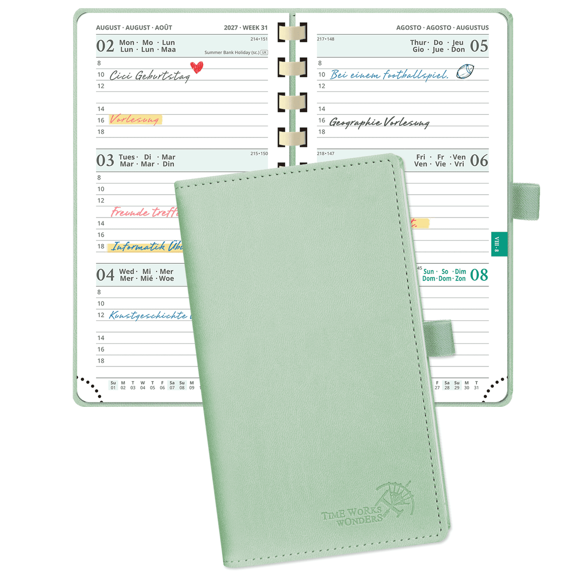 DE Pocket Size 2027 Spiral Weekly Calendar Planner Soft Cover
