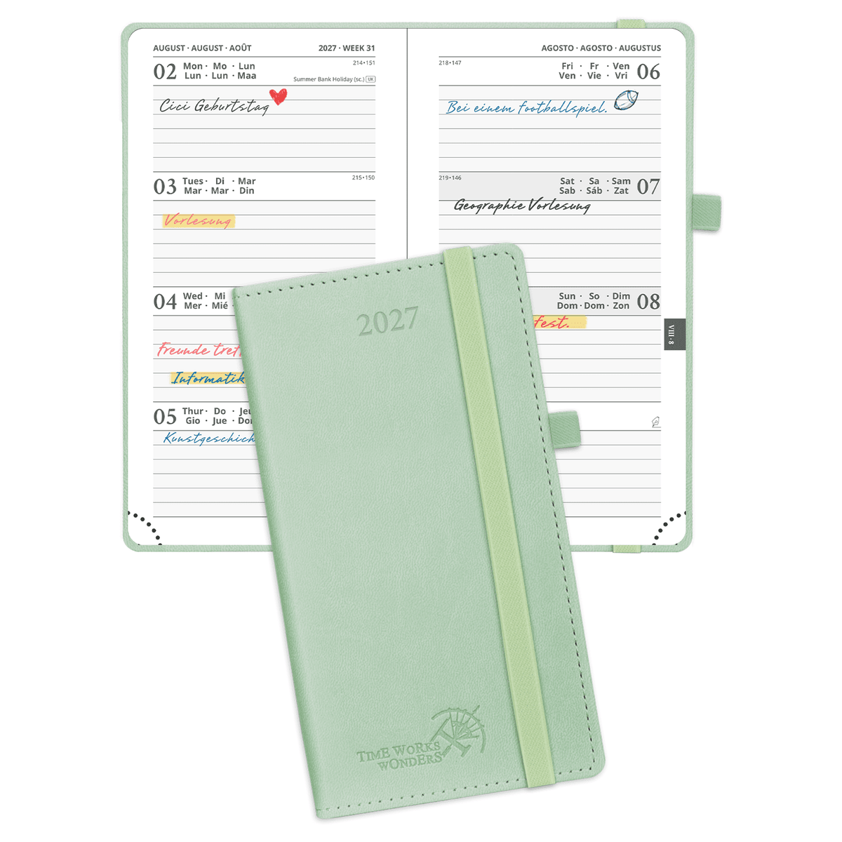 DE Pocket Size 2027 Weekly Planner Hard Cover Calendar Planner