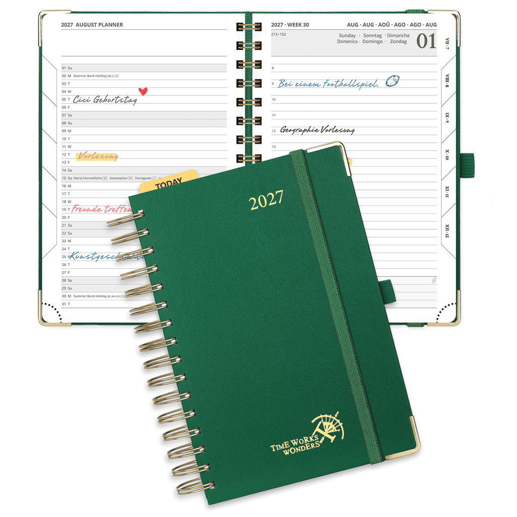 Agenda académica diaria DE tamaño A5 2026-2027, espiral, tapa dura