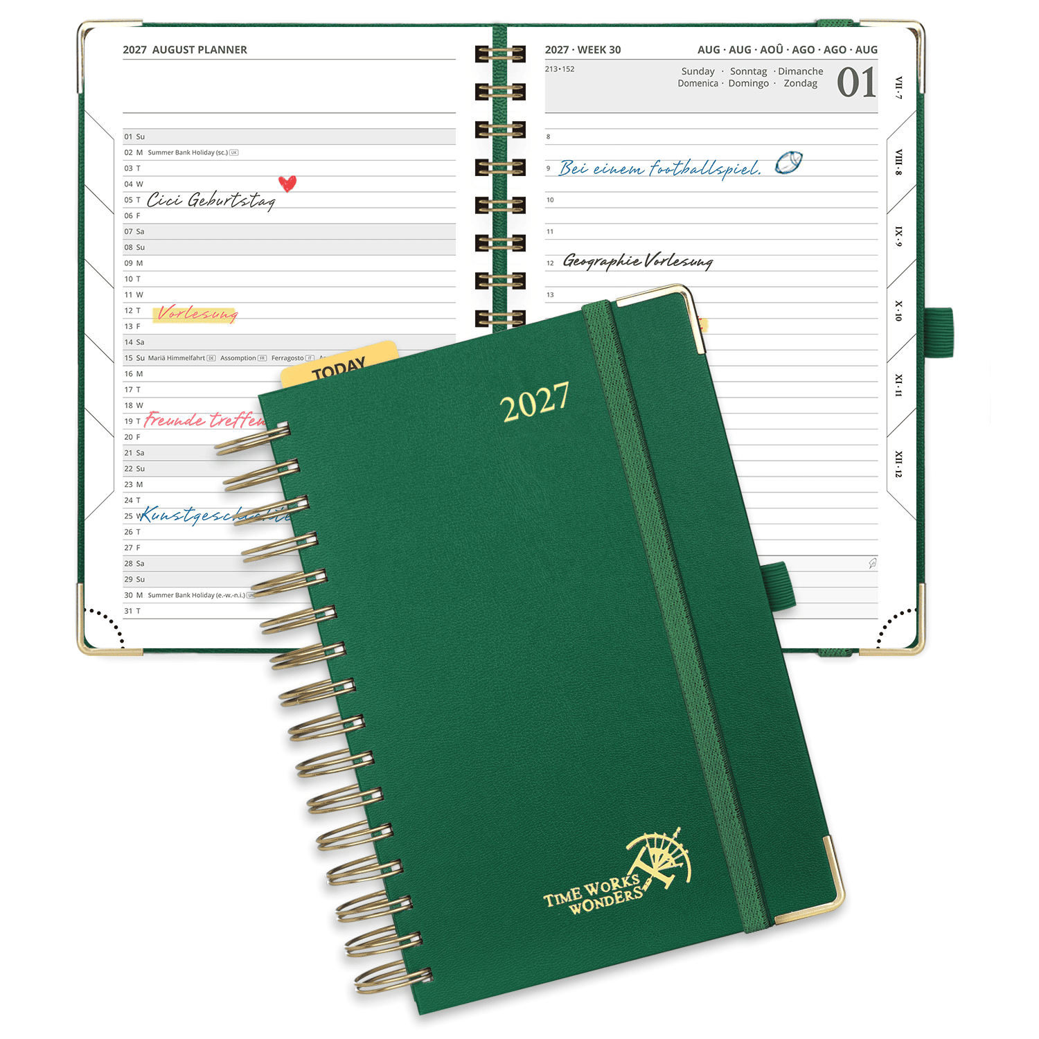Agenda académica diaria DE tamaño A5 2026-2027, espiral, tapa dura