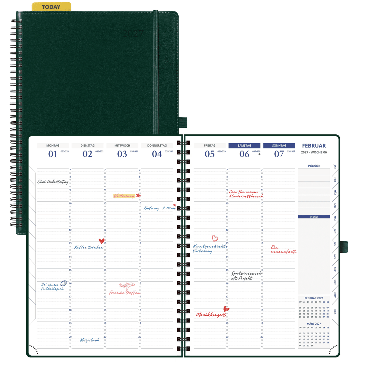 DE A4 Size 15-minute 2027 Spiral Weekly Planner PU Leather Softcover Appointment Book