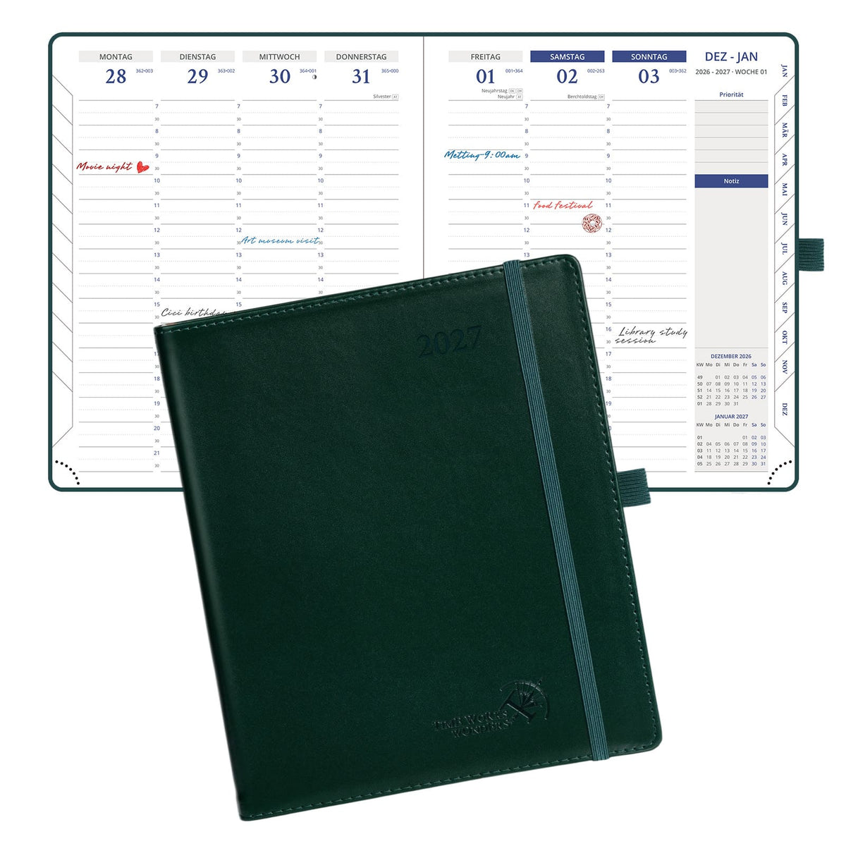 DE A5 Size 30-minute 2027 Weekly Planner PU Leather Softcover Appointment Book