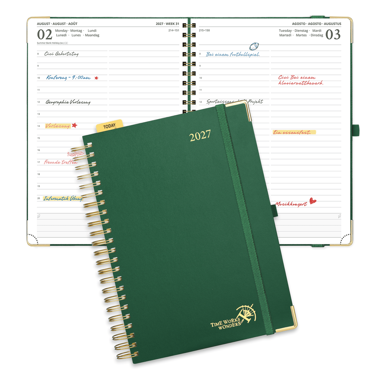 DE A4 Size 2027 Spiral Daily Planner Hardcover Calendar Planner