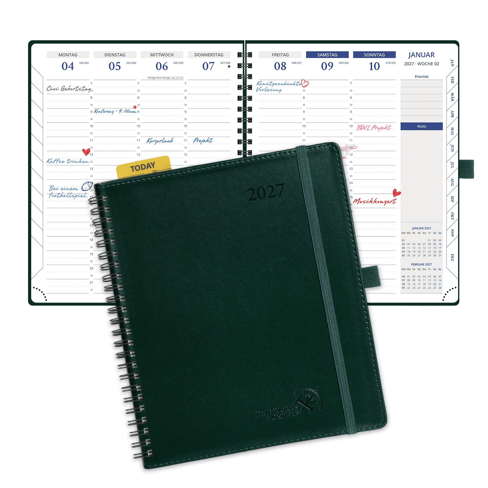 DE A5 Size 30-minute 2027 Spiral Weekly Planner PU Leather Softcover Appointment Book