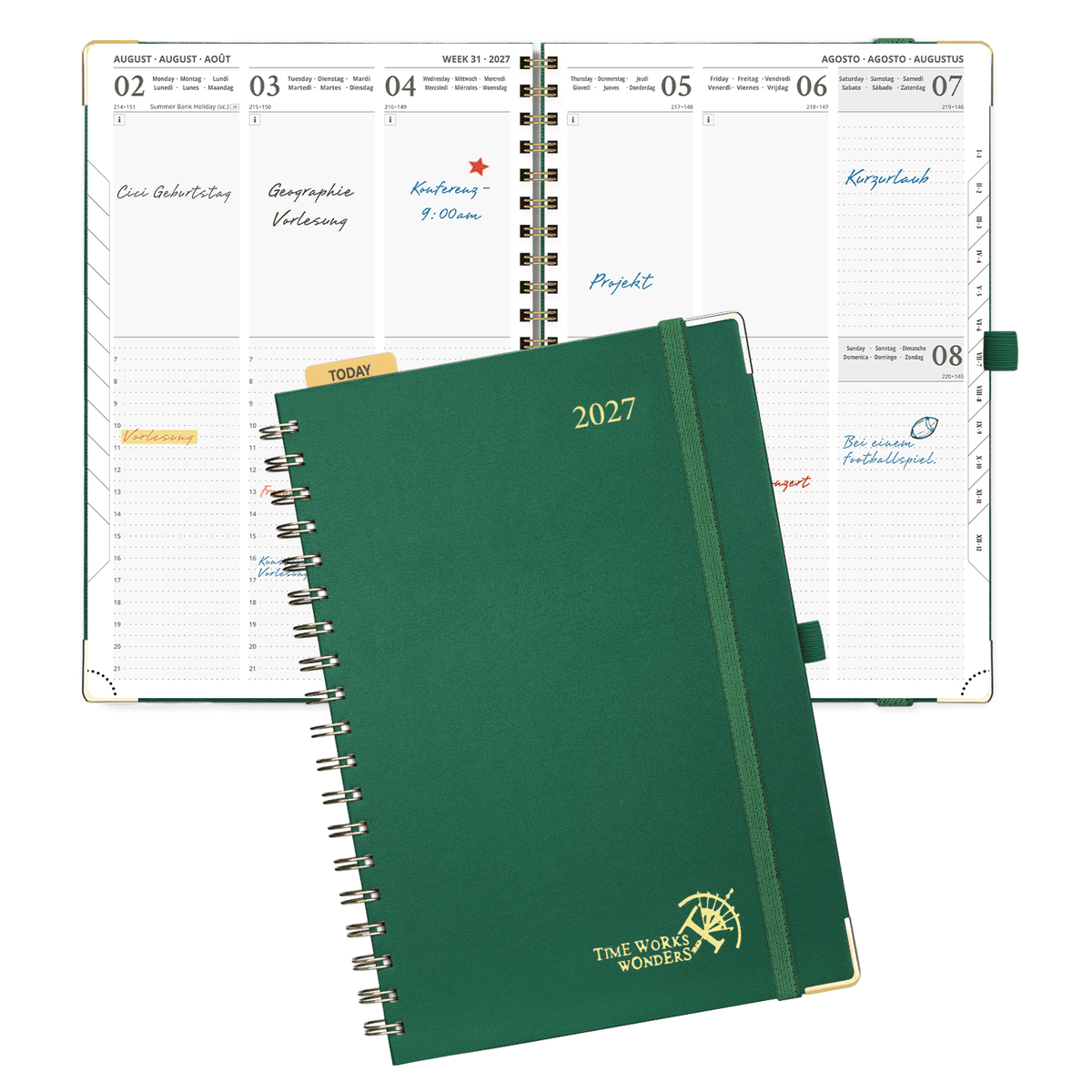 DE A4 Size 2027 Spiral Weekly Calendar Planner (January–December) Hardcover