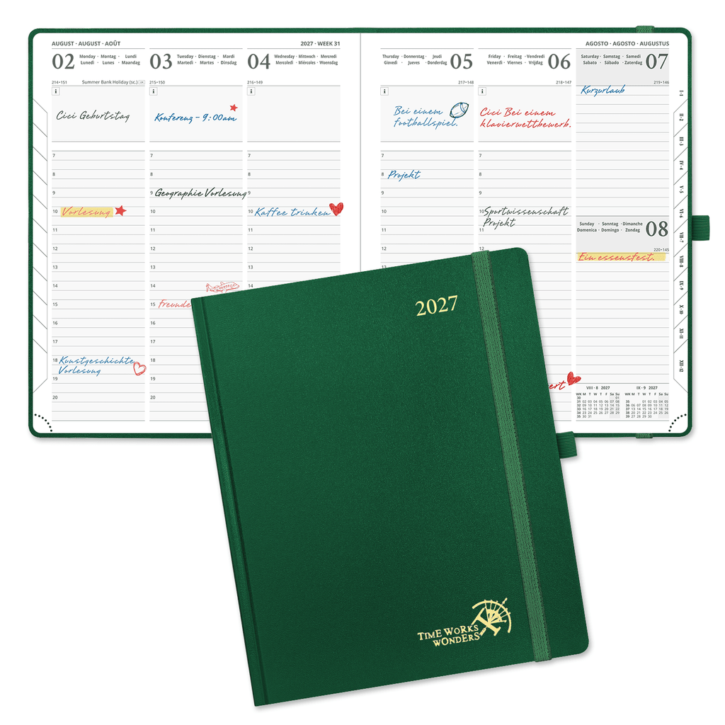 DE 25.9 cm × 21.2 cm 2027 Weekly Planner (January–December) Hardcover