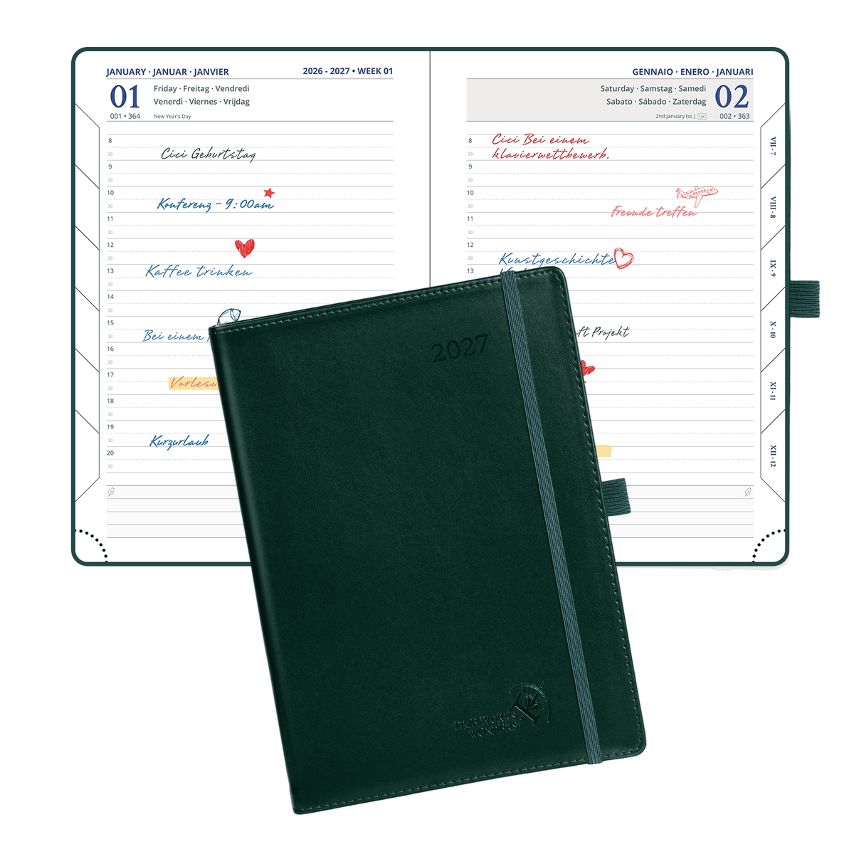DE A5 Size 2027 Daily Planner Hardcover Horizontal Layout Calendar Planner