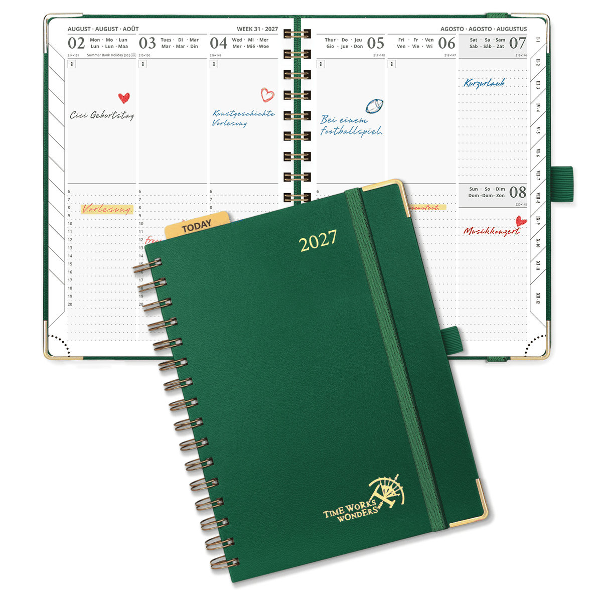 DE A5 Size 2027 Spiral Weekly Planner (January–December) Hardcover