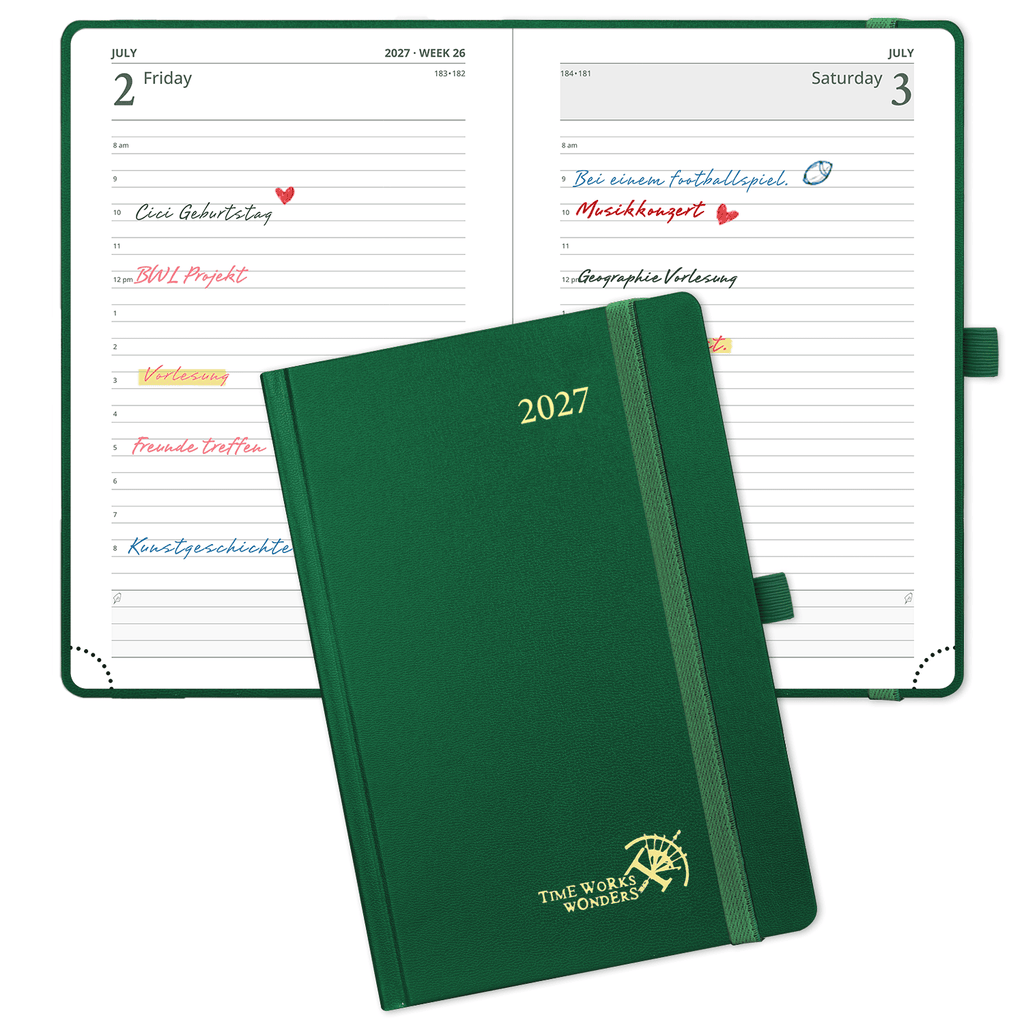 DE A5 Size Daily Planner 2027 Hardcover Calendar Planner