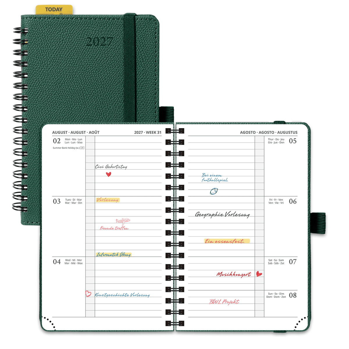 DE A6 Size 2027 Spiral Weekly Planner Hardcover| Horizontal Layout