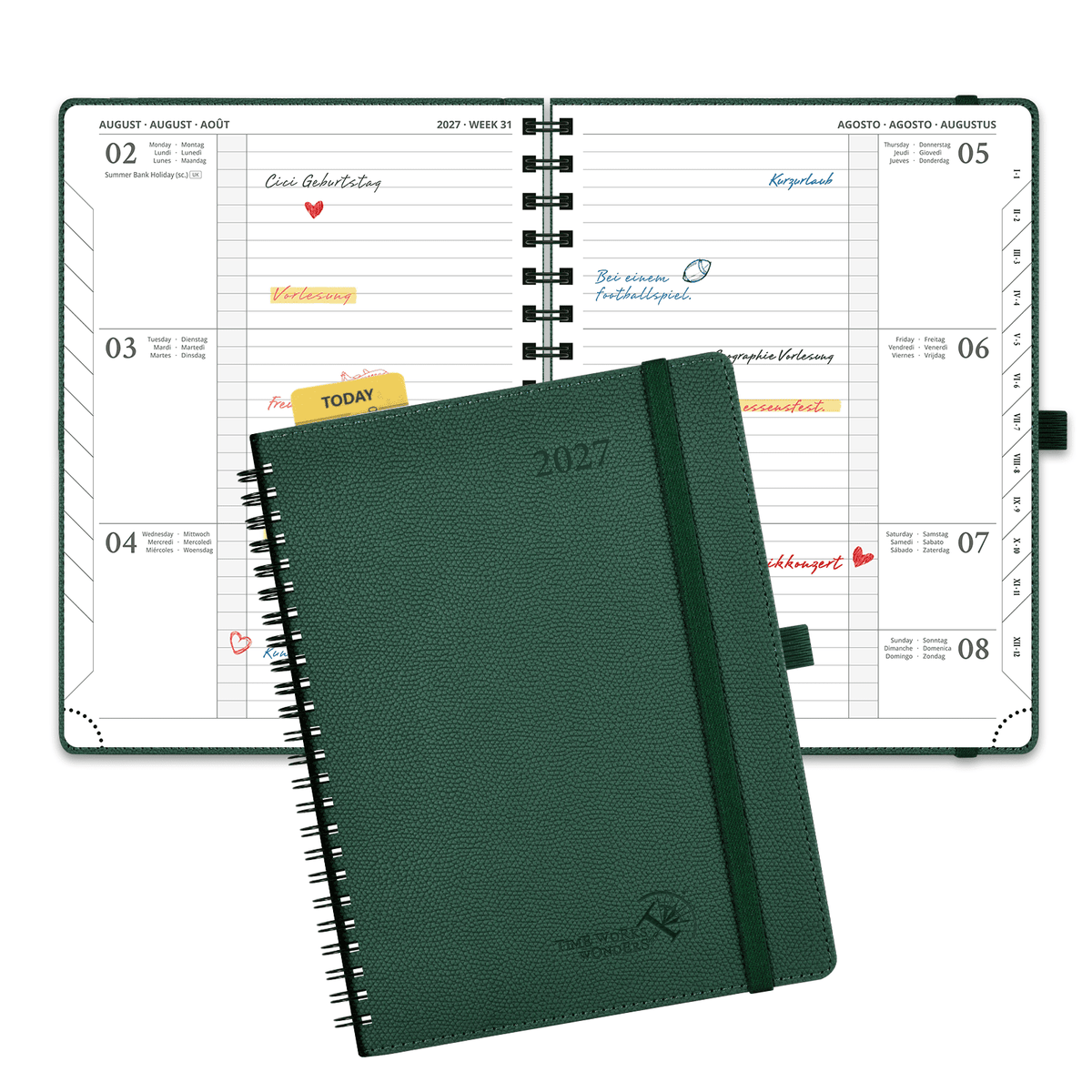 DE 21.8 cm × 16.4 cm 2027 Weekly Planner Spiral Hardcover| Horizontal Layout