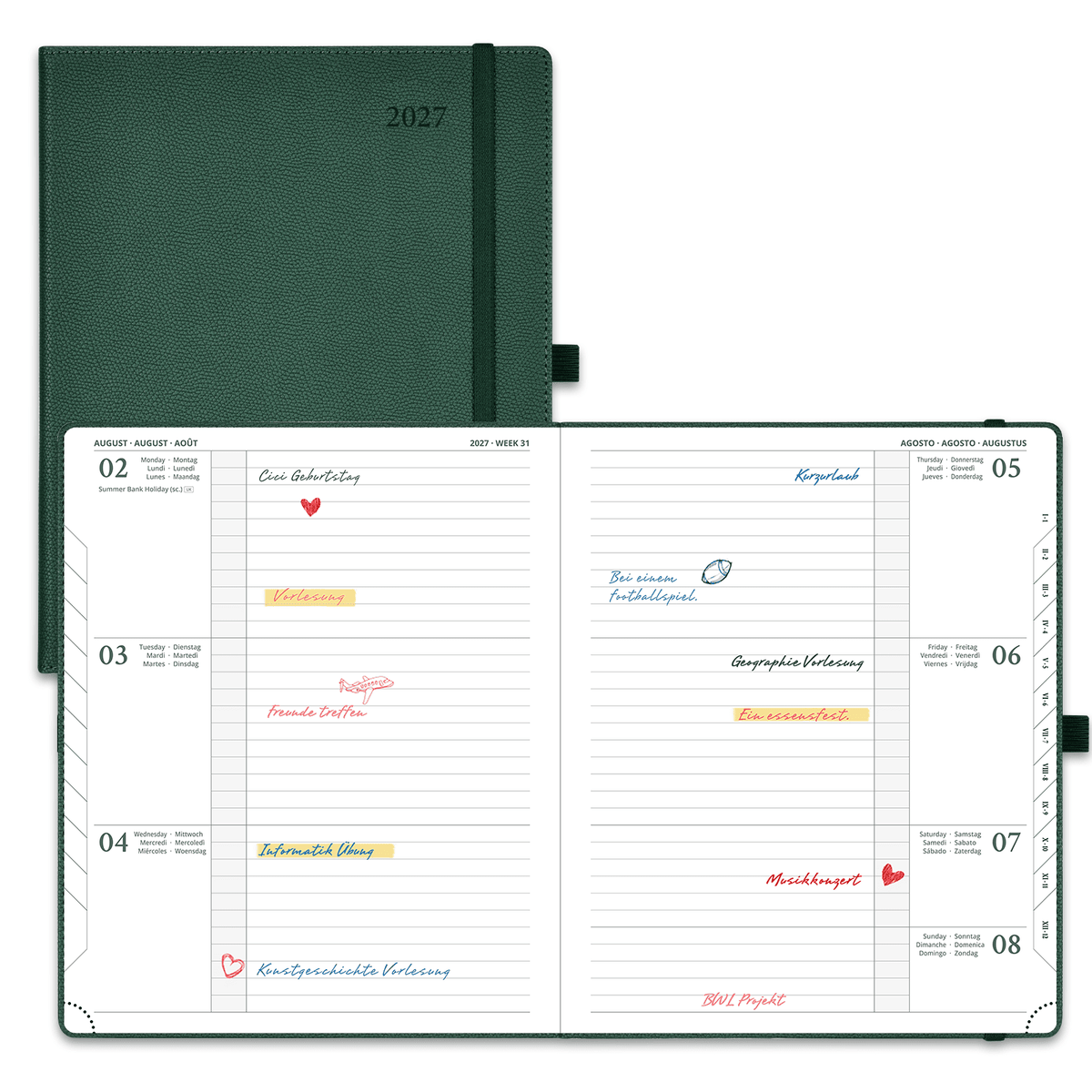 DE 25,9 cm × 21,2 cm 2027 Weekly Planner Horizontal Layout Calendar Planner