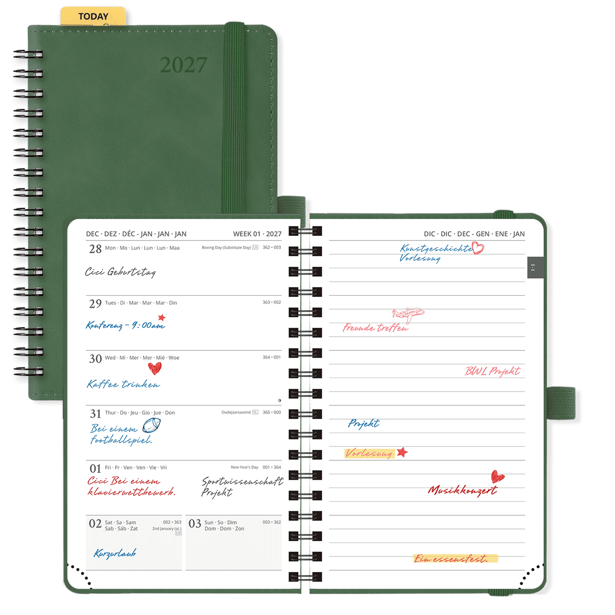DE A6 Size 2027 Weekly Planner Week + Notes Layout Softcover