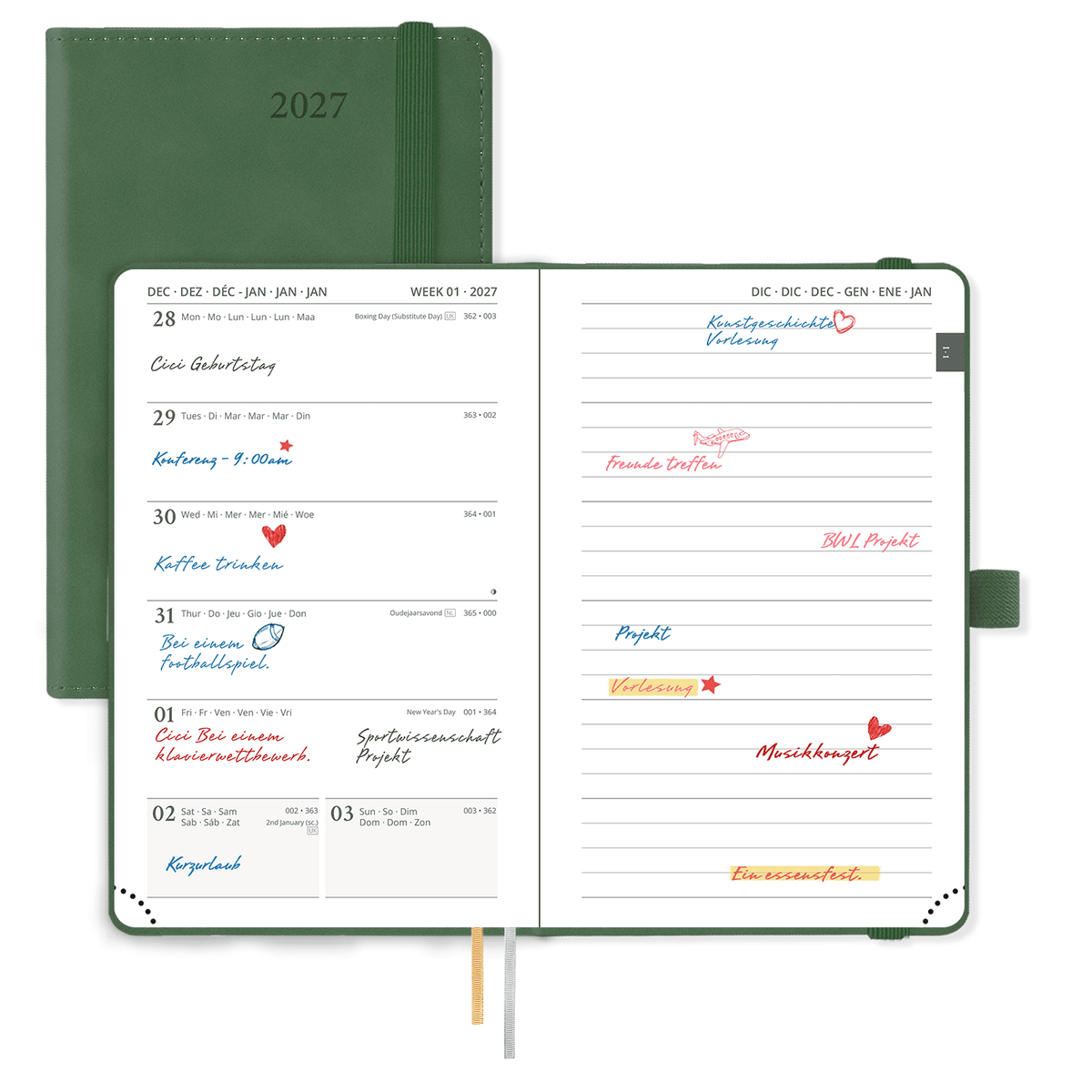 DE A6 Size 2027 Weekly Planner Week + Notes Layout Softcover