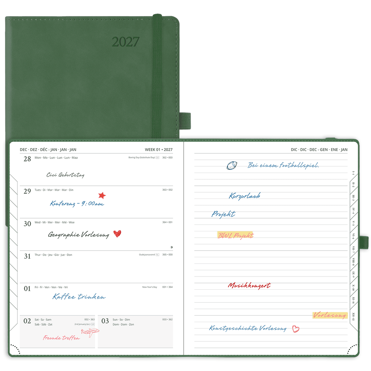 DE 25.9 cm × 21.2 cm 2027 Weekly Planner Week + Notes Layout Softcover
