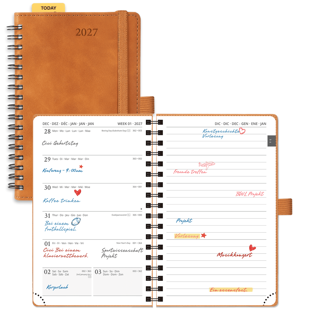 DE A6 Size 2027 Weekly Planner Week + Notes Layout Softcover