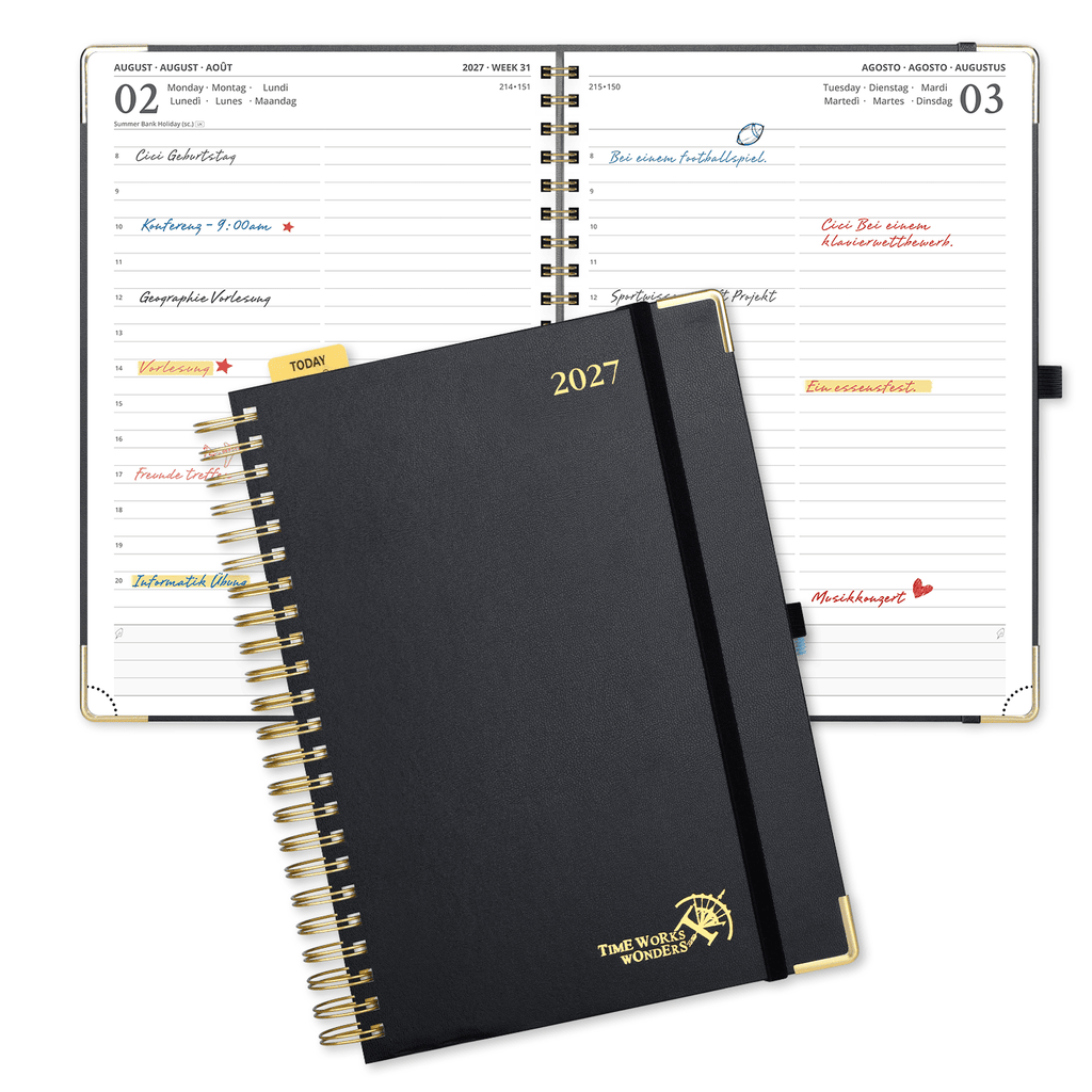 DE A4 Size 2027 Spiral Daily Planner Hardcover Calendar Planner