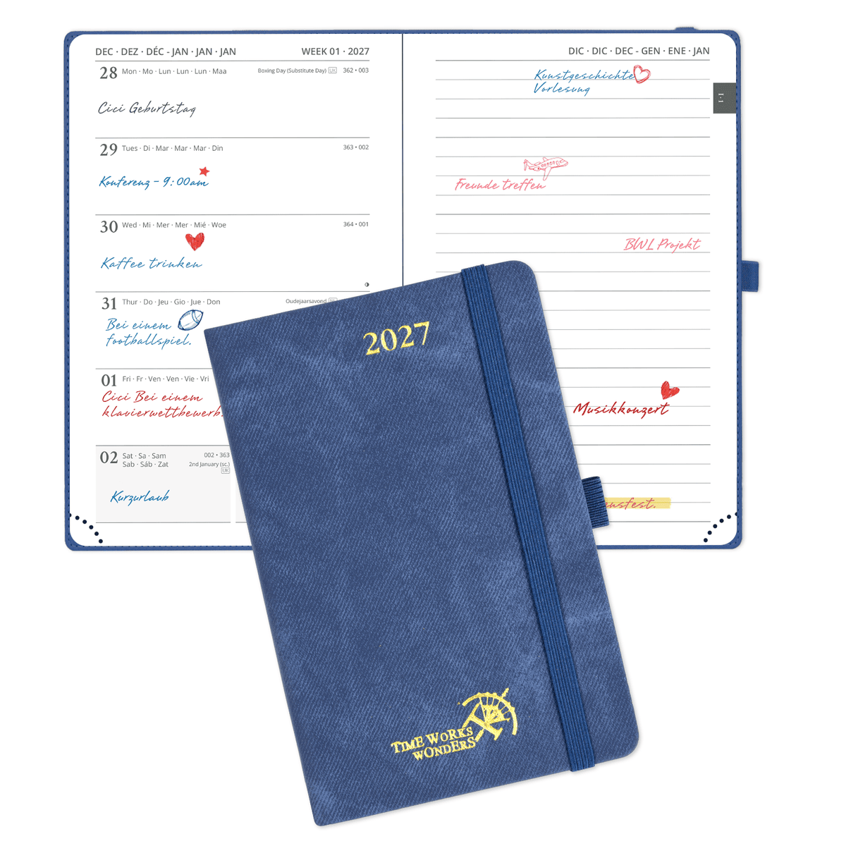 DE A6 Size Weekly 2027 Planner Week + Notes Layout Hardcover