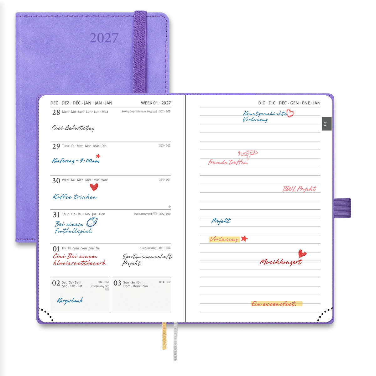 DE A6 Size 2027 Weekly Planner Week + Notes Layout Softcover