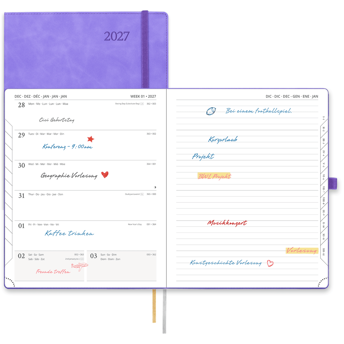 DE 25.9 cm × 21.2 cm 2027 Weekly Planner Week + Notes Layout Softcover