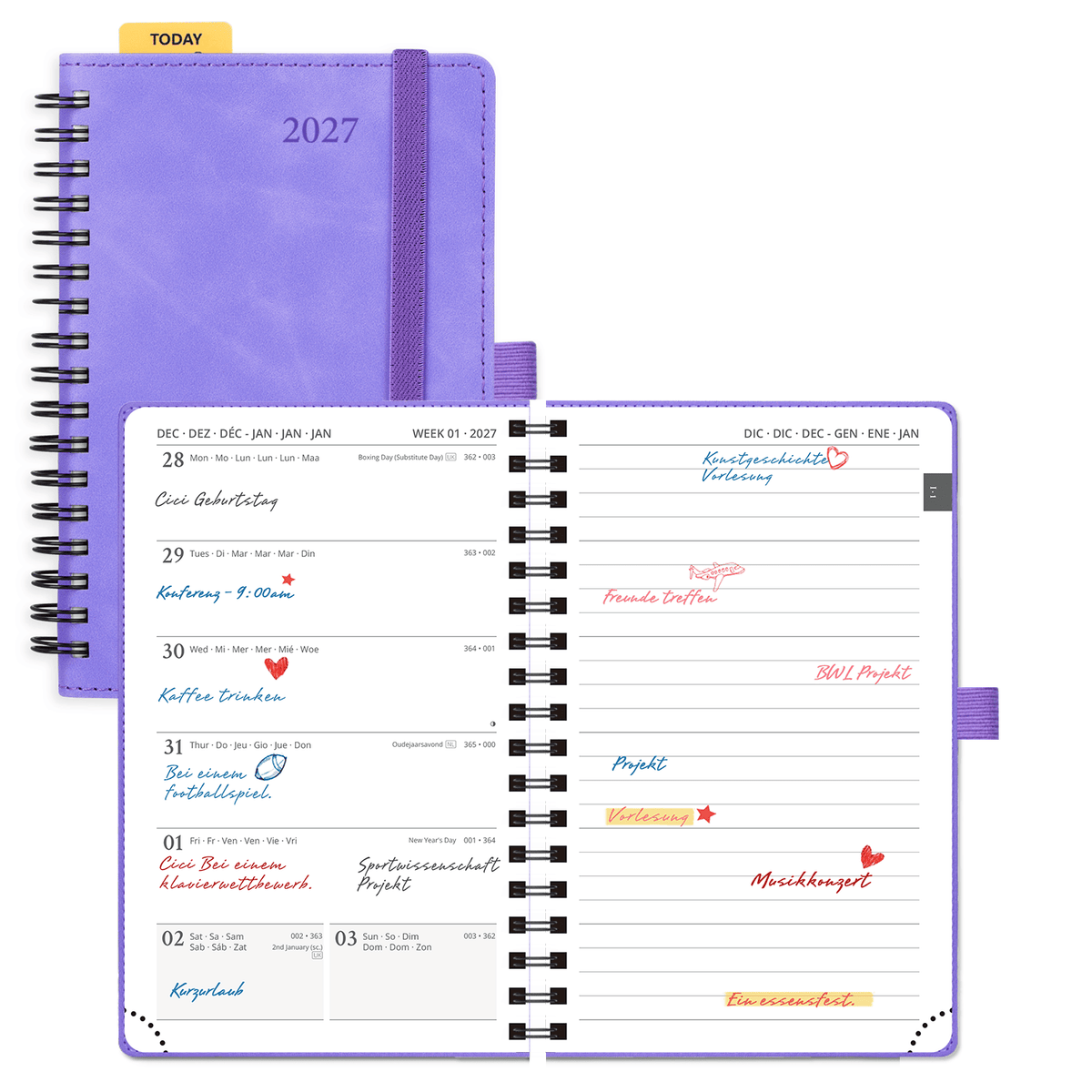DE A6 Size 2027 Weekly Planner Week + Notes Layout Softcover