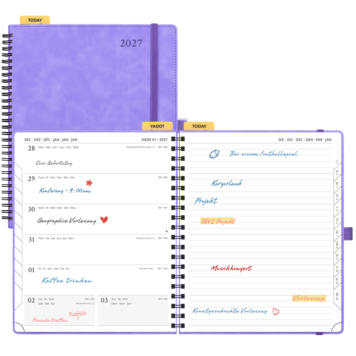 DE 25.9 cm × 21.2 cm 2027 Spiral Weekly Planner Week + Notes Layout Softcover