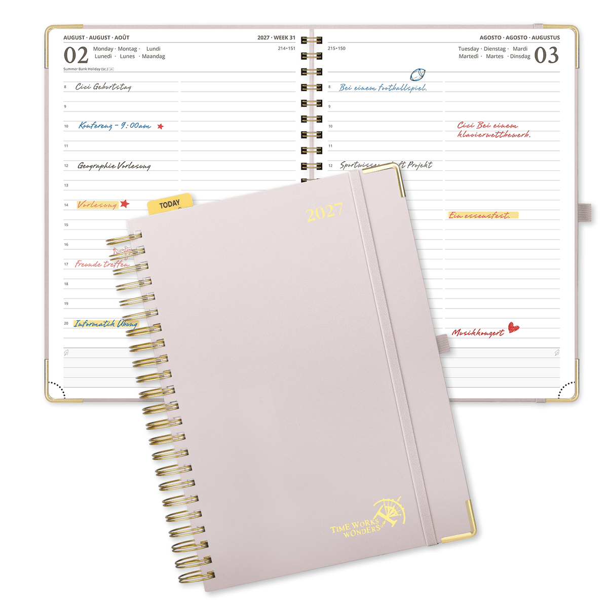 DE A4 Size 2027 Spiral Daily Planner Hardcover Calendar Planner