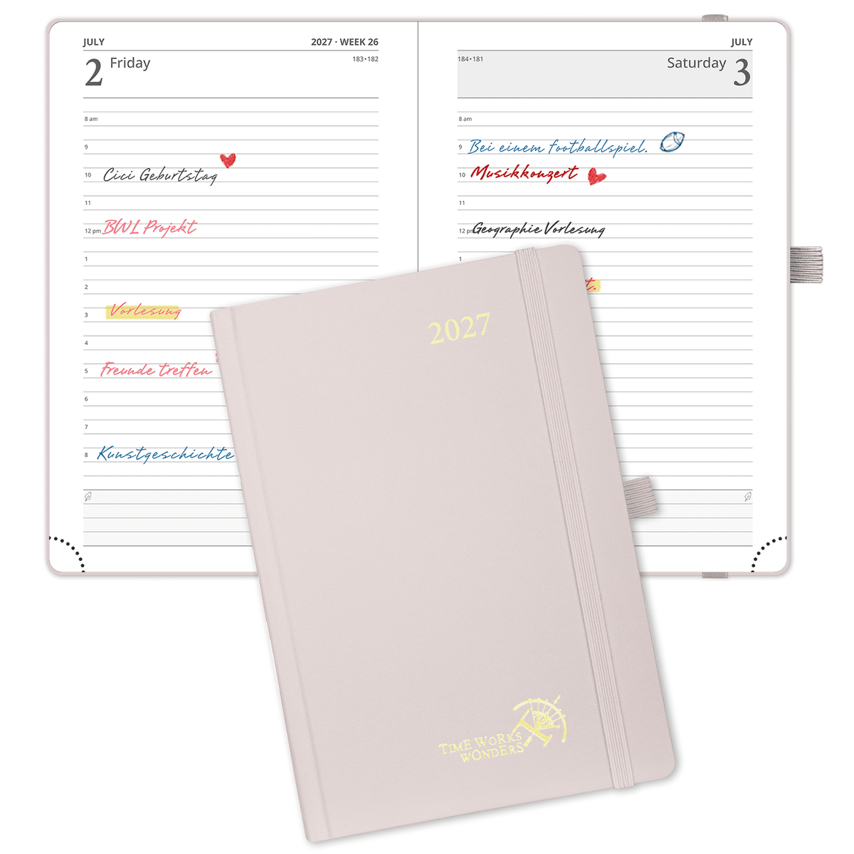 DE A5 Size Daily Planner 2027 Hardcover Calendar Planner