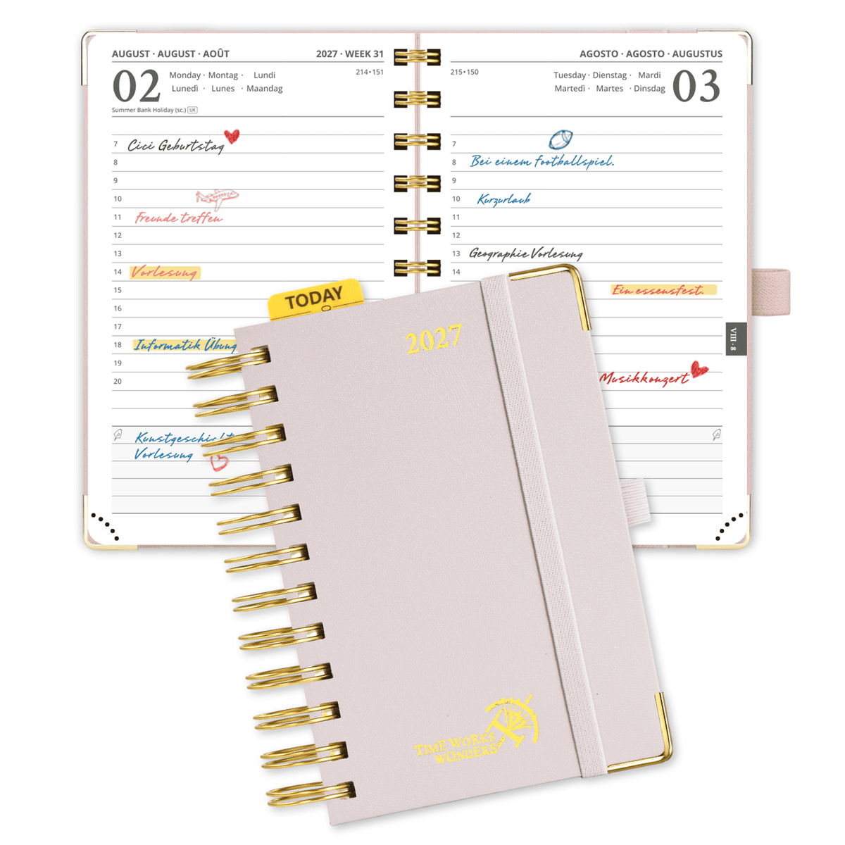 DE A6 Size 2027 Spiral Daily Planner Hardcover Calendar Planner