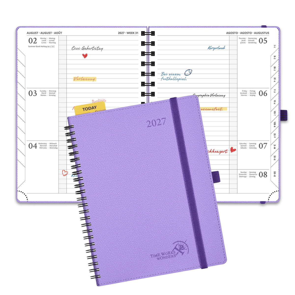 DE 21.8 cm × 16.4 cm 2027 Weekly Planner Spiral Hardcover| Horizontal Layout