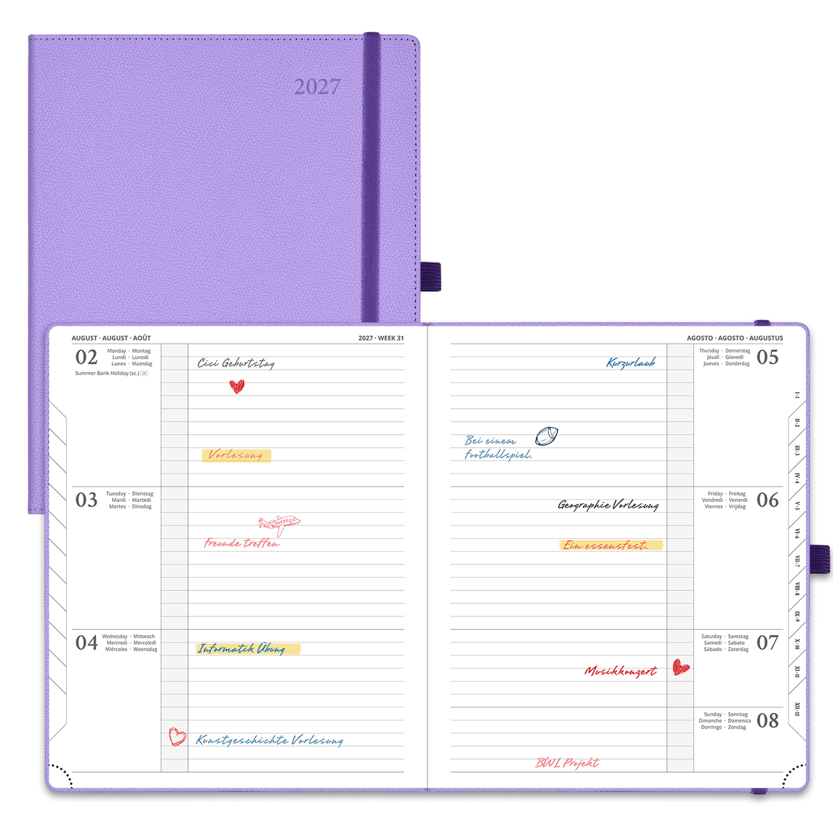 DE 25,9 cm × 21,2 cm 2027 Weekly Planner Horizontal Layout Calendar Planner