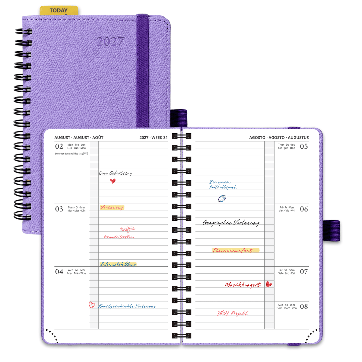 DE A6 Size 2027 Spiral Weekly Planner Hardcover| Horizontal Layout
