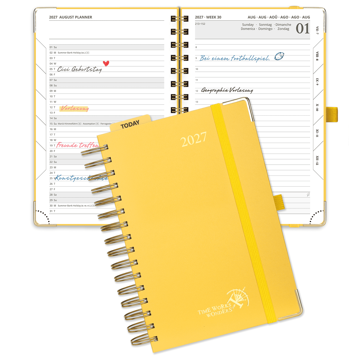 Agenda académica diaria DE tamaño A5 2026-2027, espiral, tapa dura