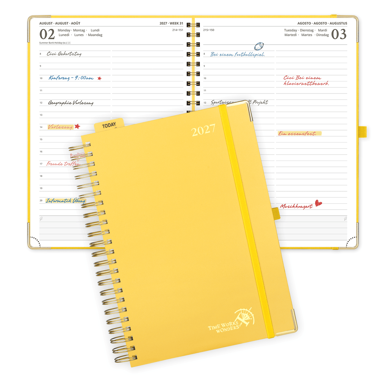 DE A4 Size 2027 Spiral Daily Planner Hardcover Calendar Planner
