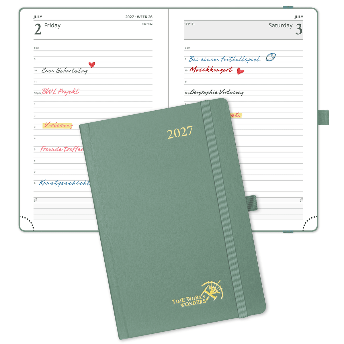 DE A5 Size Daily Planner 2027 Hardcover Calendar Planner