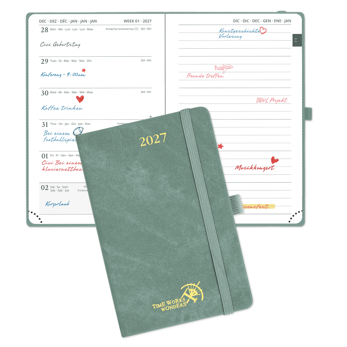 DE A6 Size Weekly 2027 Planner Week + Notes Layout Hardcover