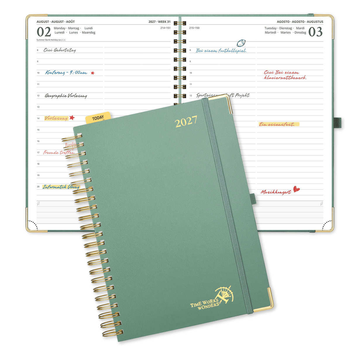 DE A4 Size 2027 Spiral Daily Planner Hardcover Calendar Planner