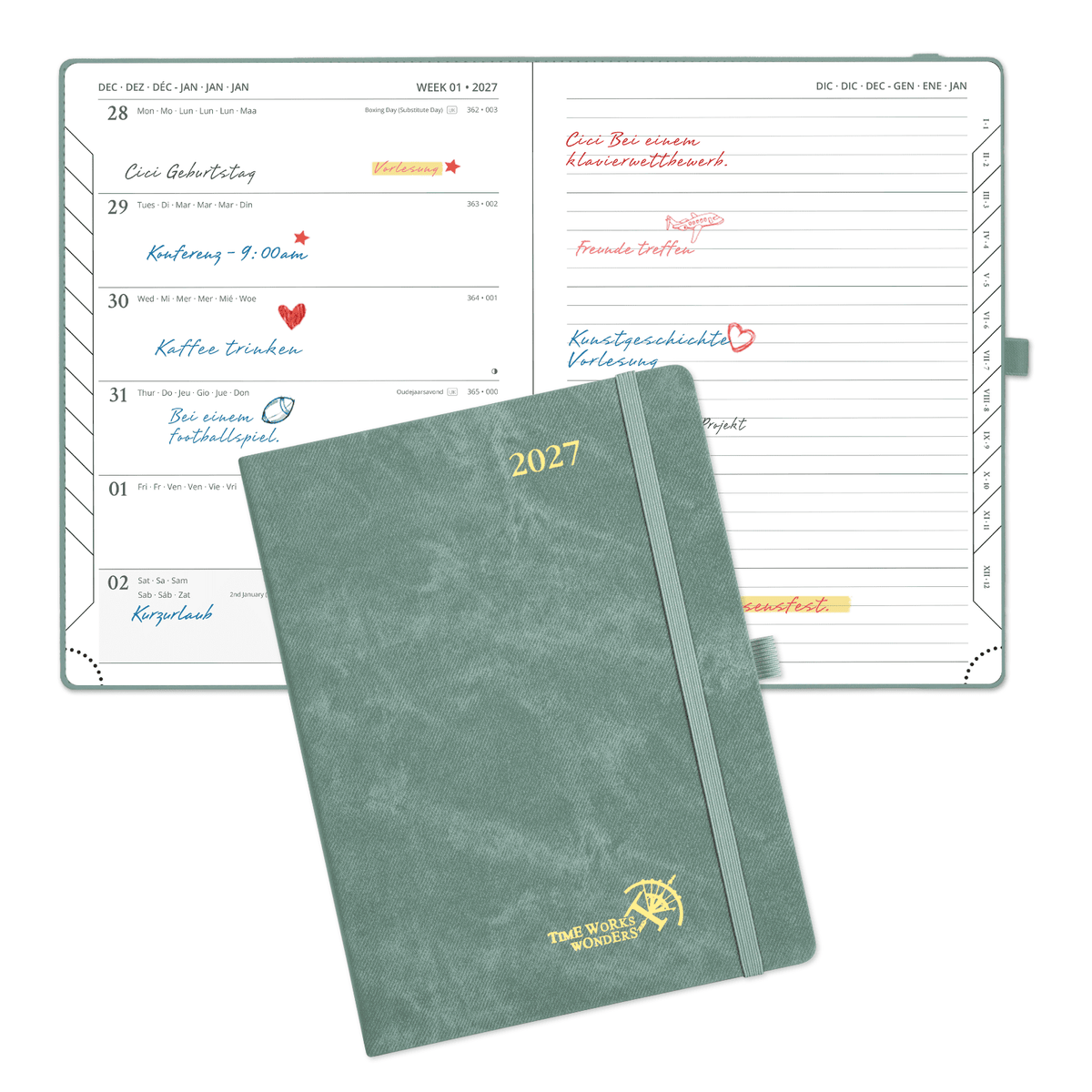 DE 16,4 cm × 21,8 cm Weekly 2027 Planner Week + Notes Layout Hardcover