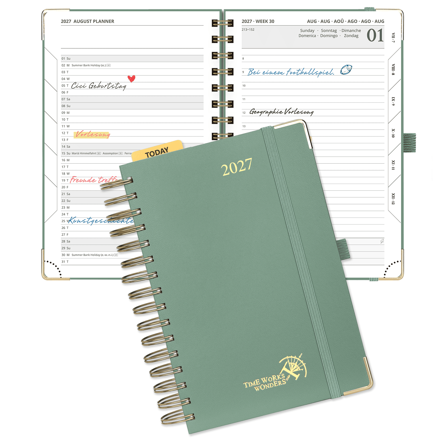 Agenda académica diaria DE tamaño A5 2026-2027, espiral, tapa dura