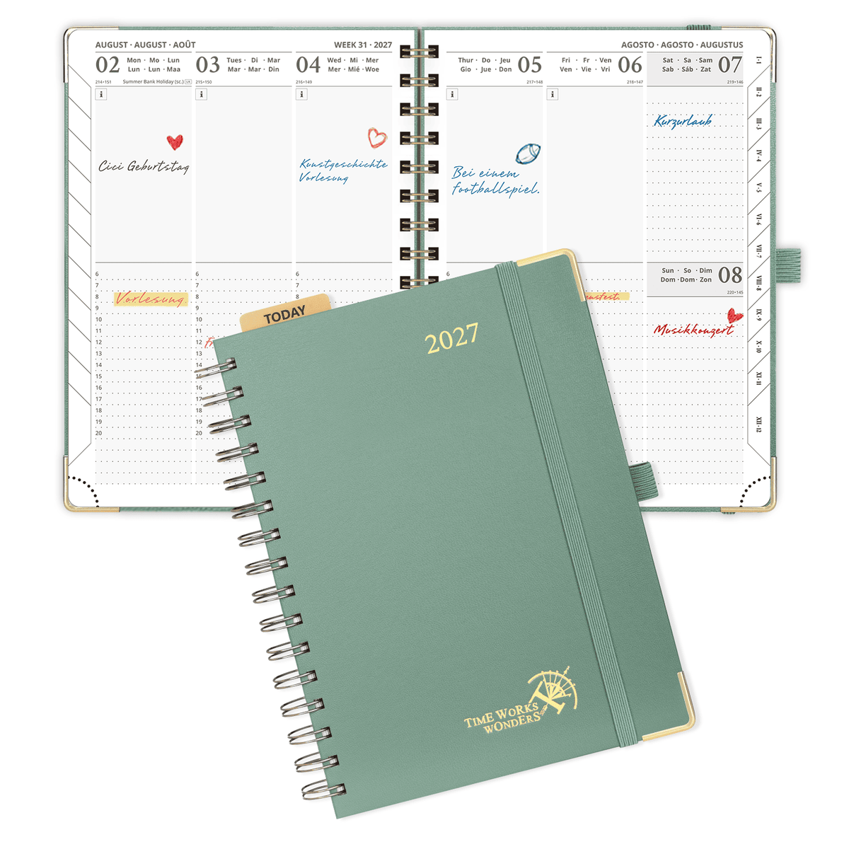 DE A5 Size 2027 Spiral Weekly Planner (January–December) Hardcover