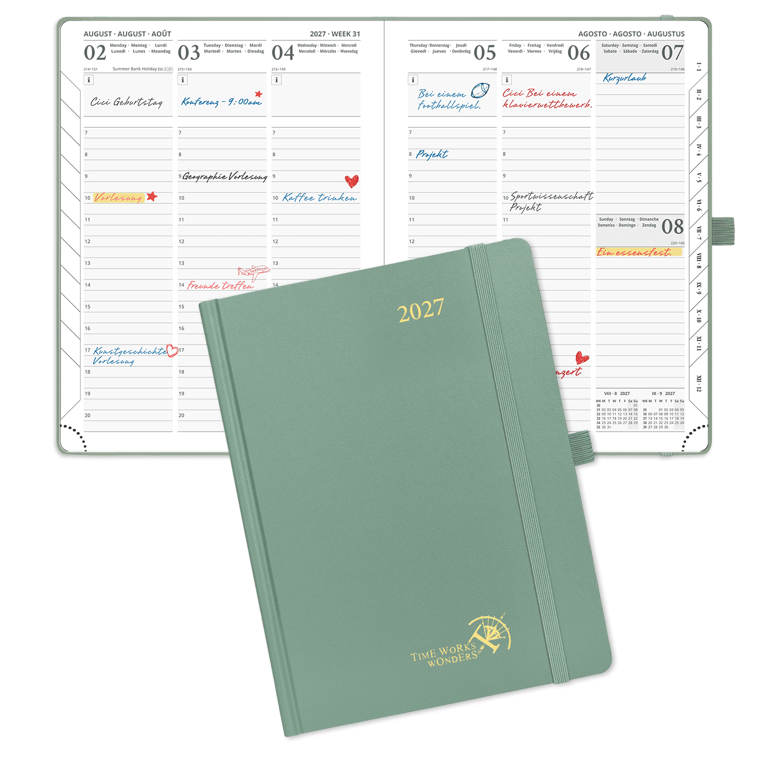 DE 21.8 cm × 16,4 cm 2027 Weekly Planner (January–December) Hardcover