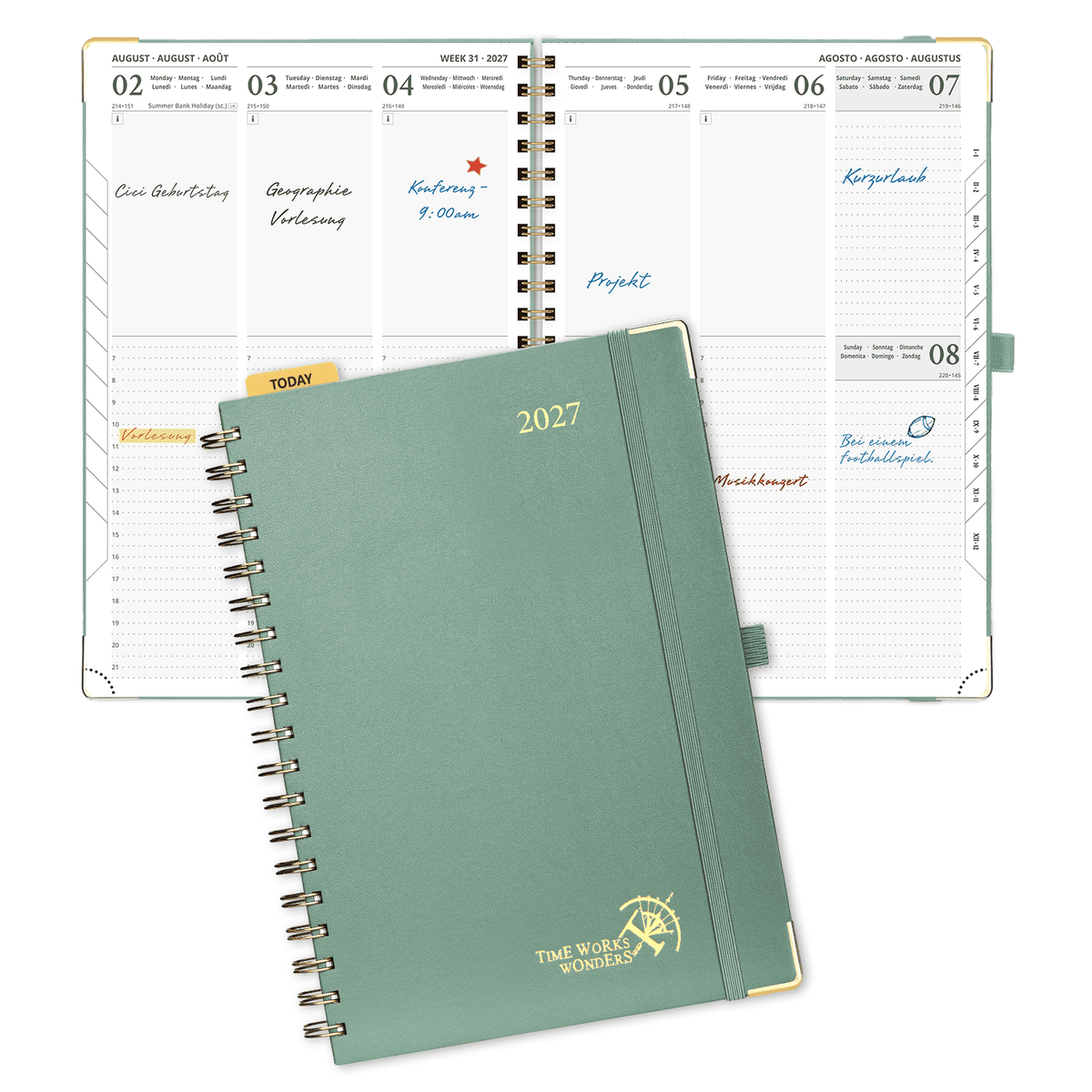 DE A4 Size 2027 Spiral Weekly Calendar Planner (January–December) Hardcover